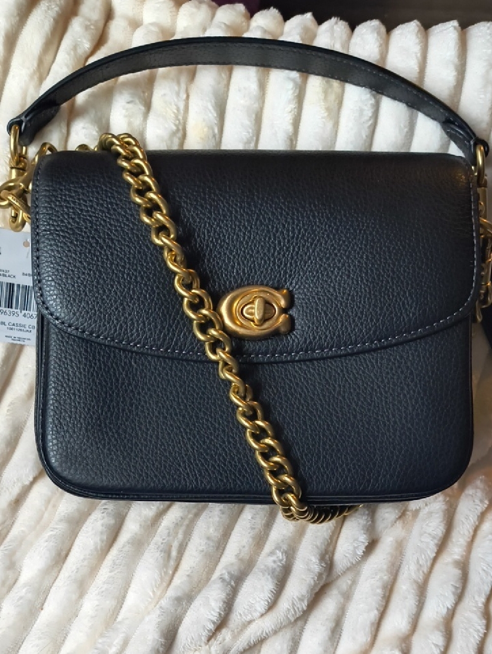 Coach Cassie Black Leather Crossbody Bag and All 3 w/ Gold Chain, Short